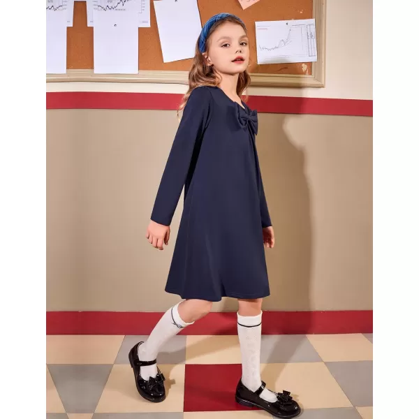 Arshiner Girls Dress Long Sleeve Solid Tunic Dress for Girls with Big Bow Tie