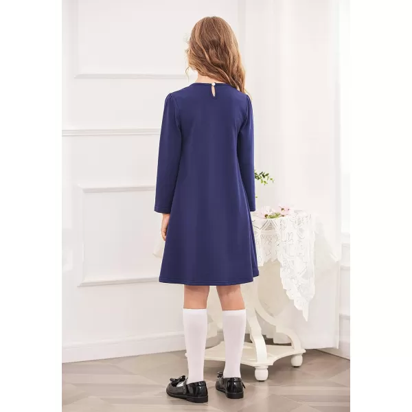 Arshiner Girls Dress Long Sleeve Solid Tunic Dress for Girls with Big Bow Tie
