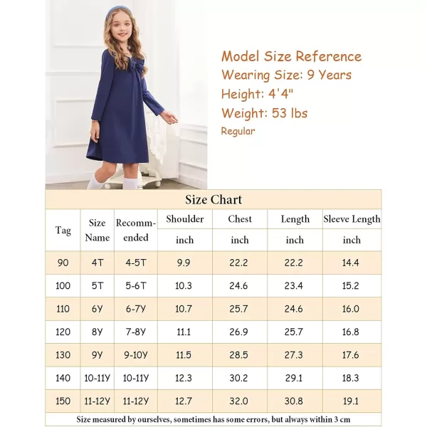 Arshiner Girls Dress Long Sleeve Solid Tunic Dress for Girls with Big Bow Tie