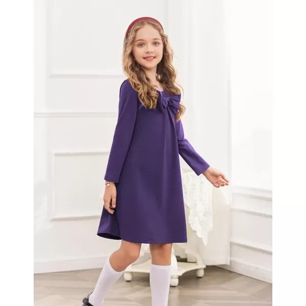 Arshiner Girls Dress Long Sleeve Solid Tunic Dress for Girls with Big Bow Tie