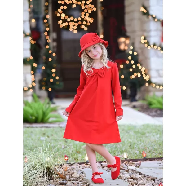 Arshiner Girls Dress Long Sleeve Solid Tunic Dress for Girls with Big Bow Tie
