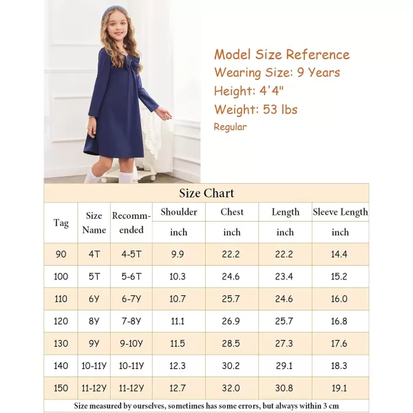 Arshiner Girls Dress Long Sleeve Solid Tunic Dress for Girls with Big Bow Tie