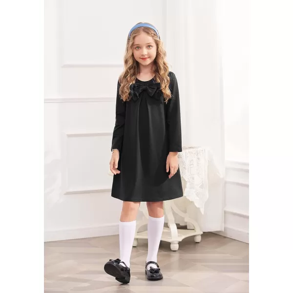 Arshiner Girls Dress Long Sleeve Solid Tunic Dress for Girls with Big Bow Tie