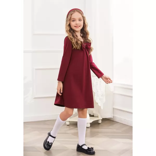 Arshiner Girls Dress Long Sleeve Solid Tunic Dress for Girls with Big Bow Tie
