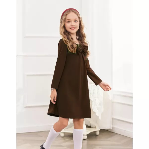 Arshiner Girls Dress Long Sleeve Solid Tunic Dress for Girls with Big Bow Tie