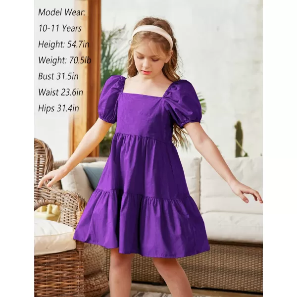 Arshiner Girls Dress Puff Sleeve A-Line Classic Elegant Beach Ruffled Loose Tiered Ruffle Casual Dresses Square Neck