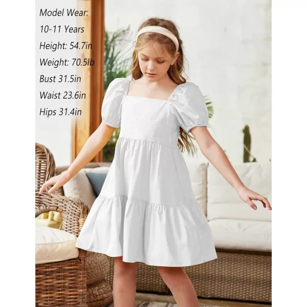 Arshiner Girls Dress Puff Sleeve A-Line Classic Elegant Beach Ruffled Loose Tiered Ruffle Casual Dresses Square Neck