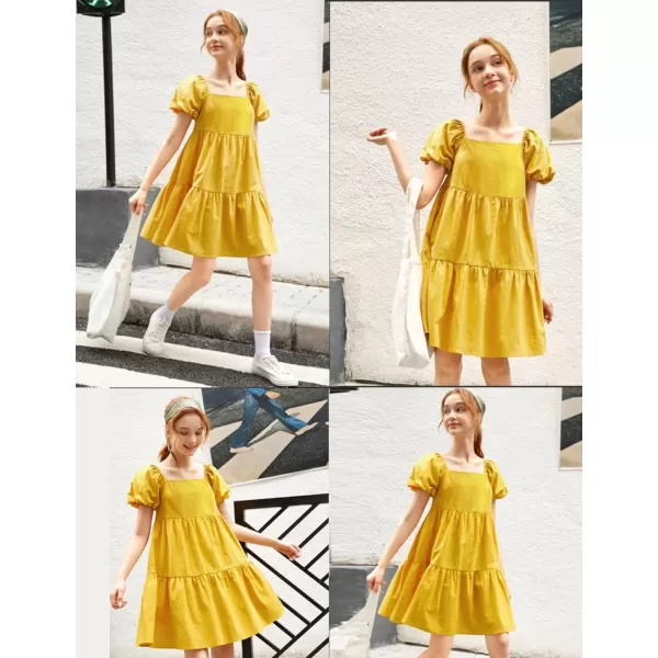 Arshiner Girls Dress Puff Sleeve A-Line Classic Elegant Beach Ruffled Loose Tiered Ruffle Casual Dresses Square Neck