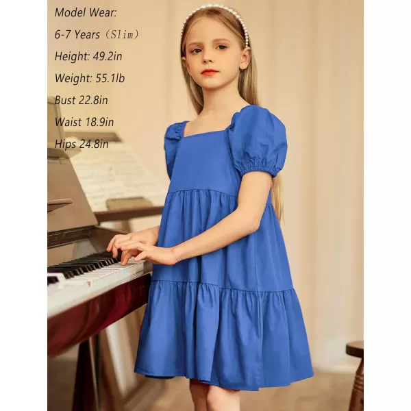 Arshiner Girls Dress Puff Sleeve A-Line Classic Elegant Beach Ruffled Loose Tiered Ruffle Casual Dresses Square Neck