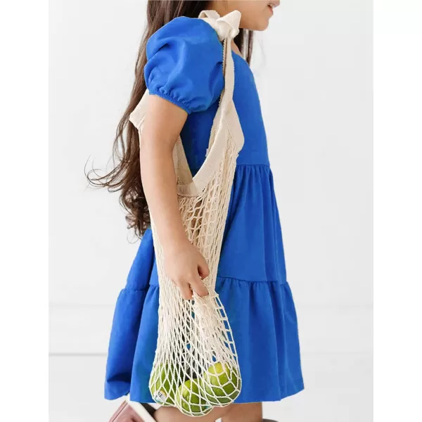 Arshiner Girls Dress Puff Sleeve A-Line Classic Elegant Beach Ruffled Loose Tiered Ruffle Casual Dresses Square Neck