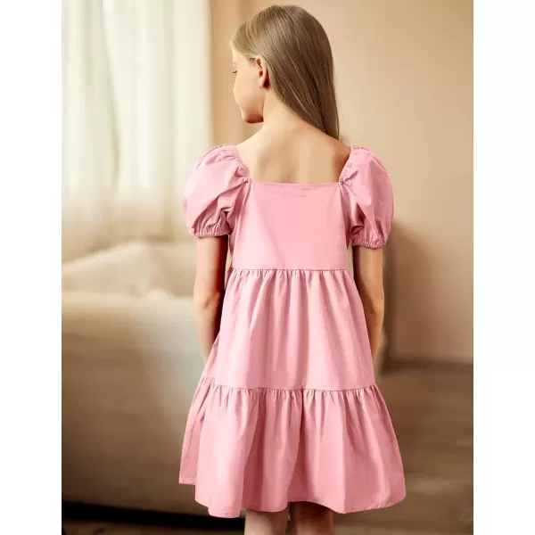 Arshiner Girls Dress Puff Sleeve A-Line Classic Elegant Beach Ruffled Loose Tiered Ruffle Casual Dresses Square Neck