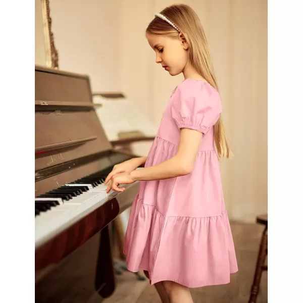 Arshiner Girls Dress Puff Sleeve A-Line Classic Elegant Beach Ruffled Loose Tiered Ruffle Casual Dresses Square Neck