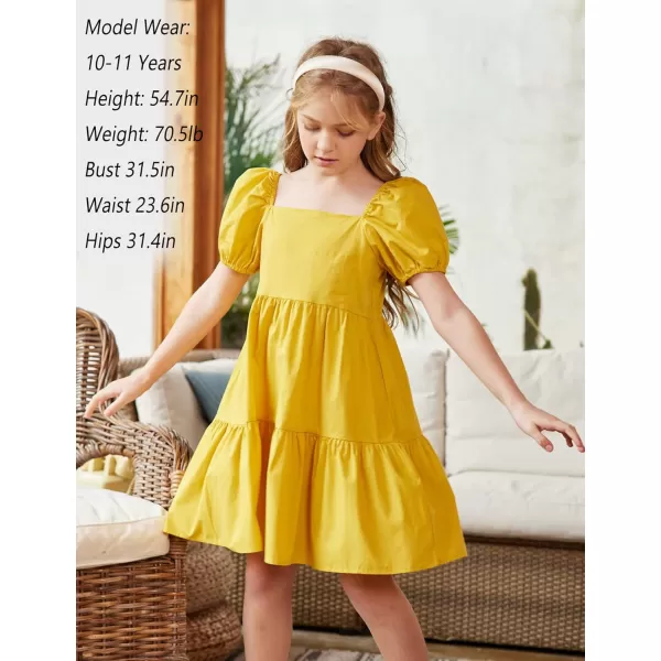 Arshiner Girls Dress Puff Sleeve A-Line Classic Elegant Beach Ruffled Loose Tiered Ruffle Casual Dresses Square Neck