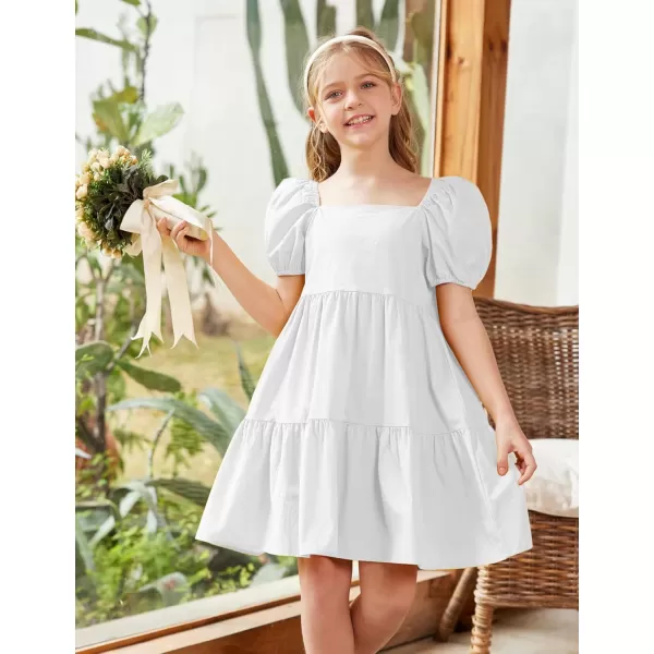 Arshiner Girls Dress Puff Sleeve A-Line Classic Elegant Beach Ruffled Loose Tiered Ruffle Casual Dresses Square Neck