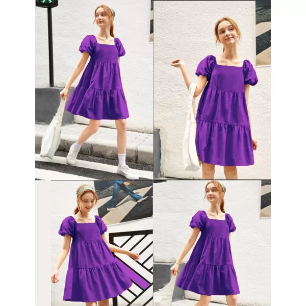 Arshiner Girls Dress Puff Sleeve A-Line Classic Elegant Beach Ruffled Loose Tiered Ruffle Casual Dresses Square Neck