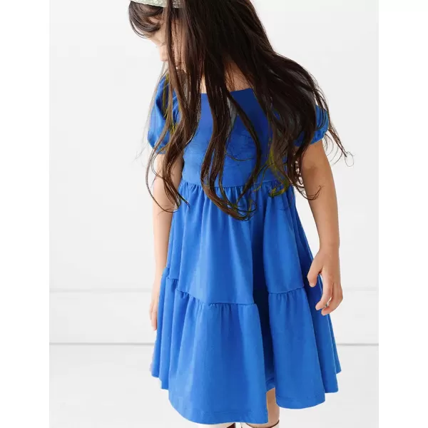 Arshiner Girls Dress Puff Sleeve A-Line Classic Elegant Beach Ruffled Loose Tiered Ruffle Casual Dresses Square Neck