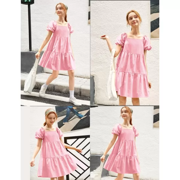 Arshiner Girls Dress Puff Sleeve A-Line Classic Elegant Beach Ruffled Loose Tiered Ruffle Casual Dresses Square Neck