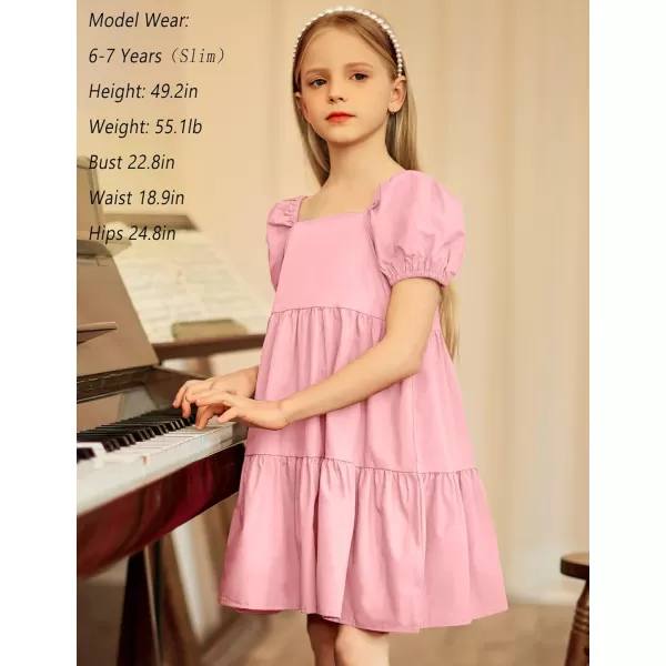 Arshiner Girls Dress Puff Sleeve A-Line Classic Elegant Beach Ruffled Loose Tiered Ruffle Casual Dresses Square Neck