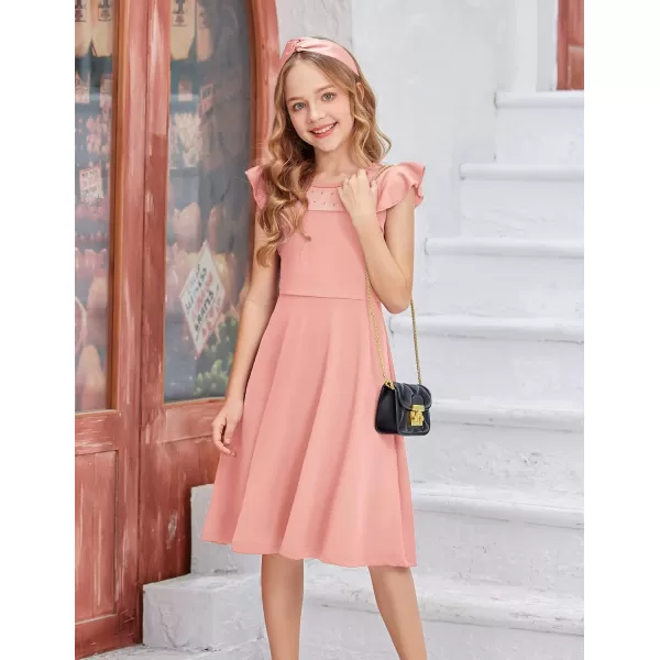 Arshiner Girls Dress Summer Ruffle Sleeve Mesh A Line Casual Party Dresses with Pockets 6-13 Years