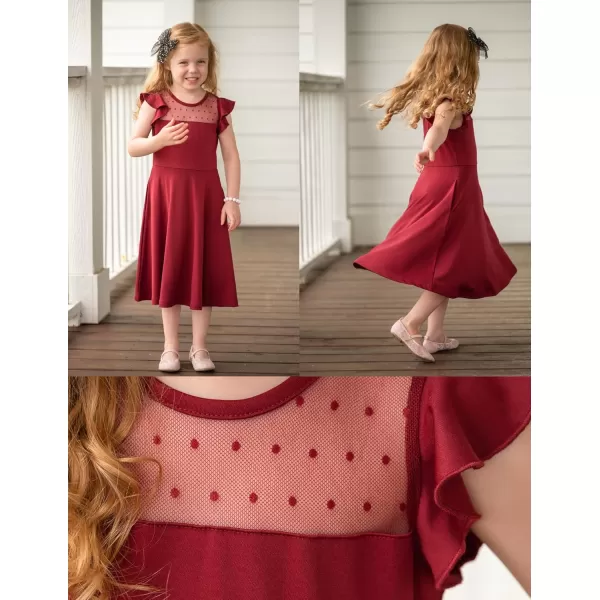 Arshiner Girls Dress Summer Ruffle Sleeve Mesh A Line Casual Party Dresses with Pockets 6-13 Years