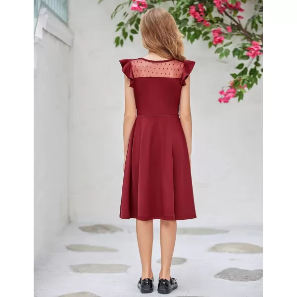 Arshiner Girls Dress Summer Ruffle Sleeve Mesh A Line Casual Party Dresses with Pockets 6-13 Years