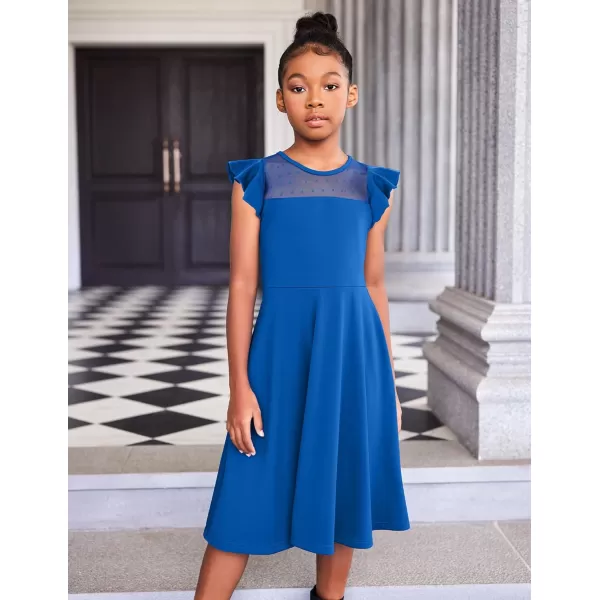 Arshiner Girls Dress Summer Ruffle Sleeve Mesh A Line Casual Party Dresses with Pockets 6-13 Years
