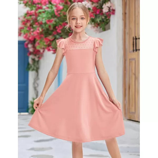 Arshiner Girls Dress Summer Ruffle Sleeve Mesh A Line Casual Party Dresses with Pockets 6-13 Years