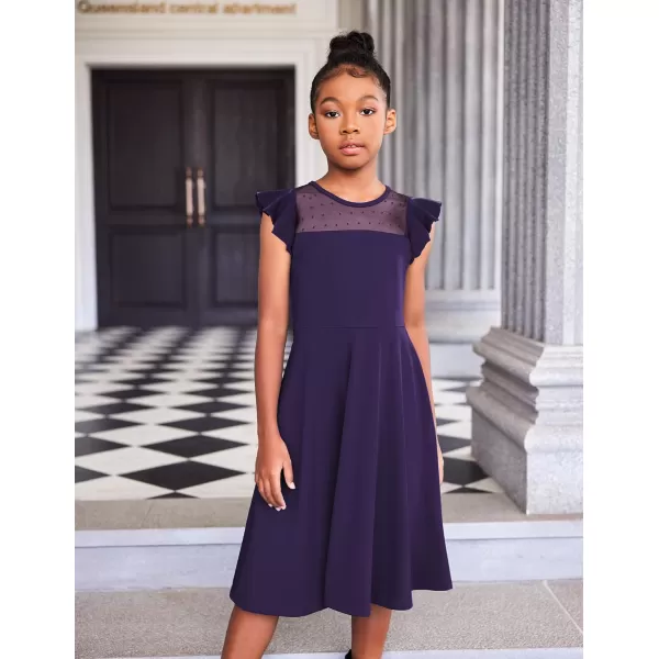 Arshiner Girls Dress Summer Ruffle Sleeve Mesh A Line Casual Party Dresses with Pockets 6-13 Years