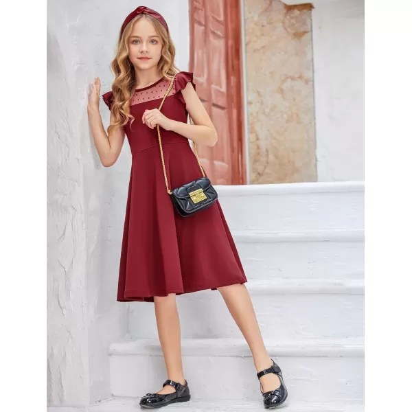 Arshiner Girls Dress Summer Ruffle Sleeve Mesh A Line Casual Party Dresses with Pockets 6-13 Years