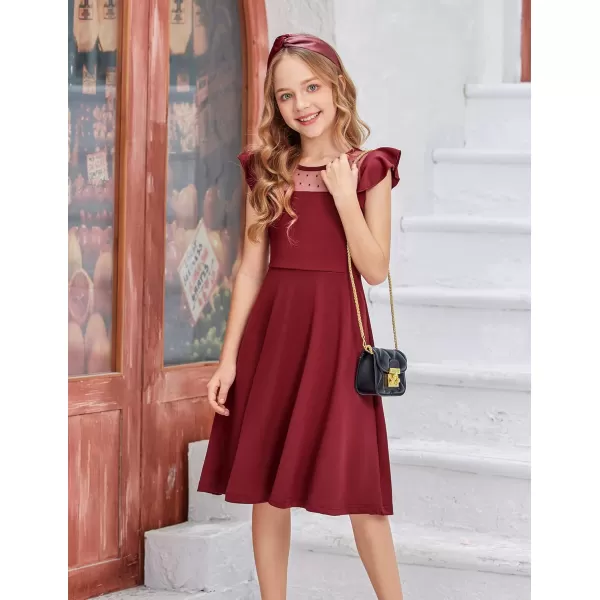 Arshiner Girls Dress Summer Ruffle Sleeve Mesh A Line Casual Party Dresses with Pockets 6-13 Years