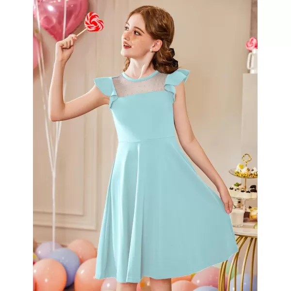Arshiner Girls Dress Summer Ruffle Sleeve Mesh A Line Casual Party Dresses with Pockets 6-13 Years