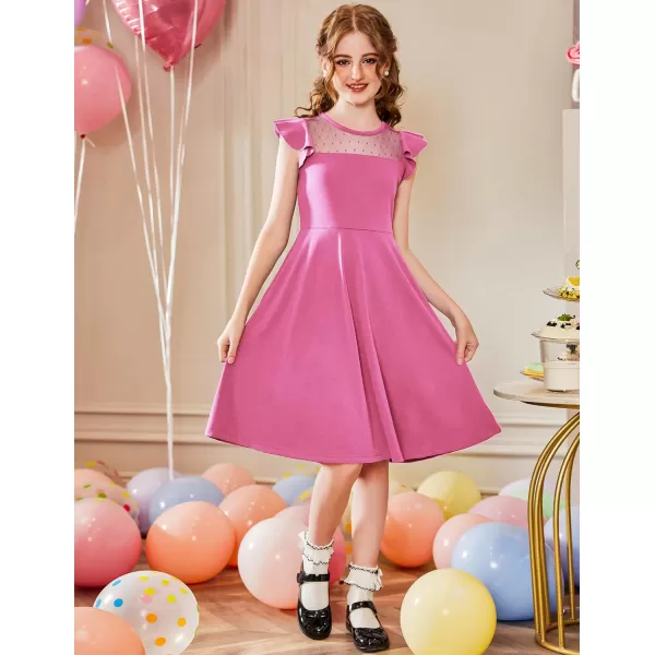 Arshiner Girls Dress Summer Ruffle Sleeve Mesh A Line Casual Party Dresses with Pockets 6-13 Years