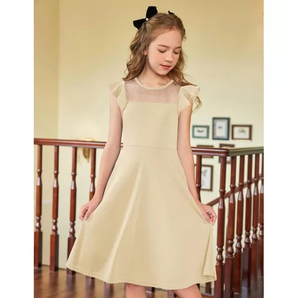 Arshiner Girls Dress Summer Ruffle Sleeve Mesh A Line Casual Party Dresses with Pockets 6-13 Years