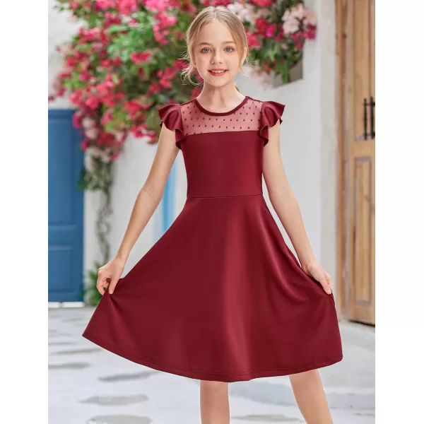 Arshiner Girls Dress Summer Ruffle Sleeve Mesh A Line Casual Party Dresses with Pockets 6-13 Years