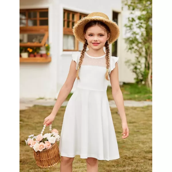 Arshiner Girls Dress Summer Ruffle Sleeve Mesh A Line Casual Party Dresses with Pockets 6-13 Years