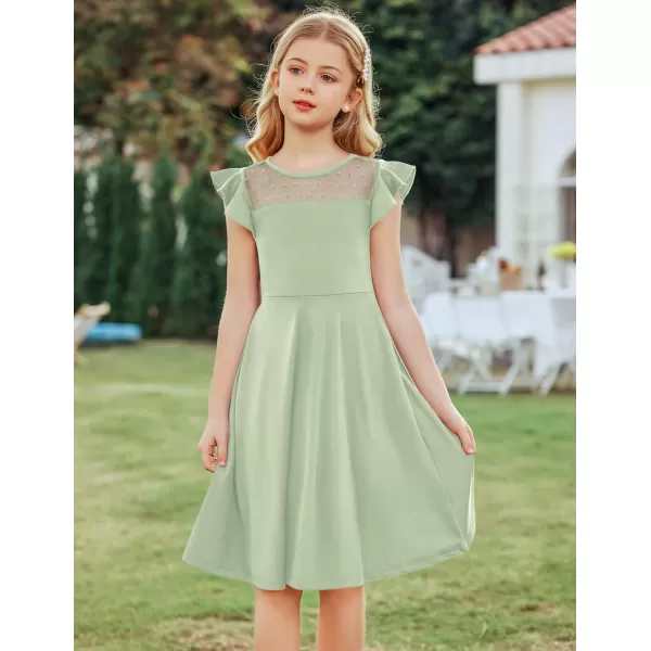 Arshiner Girls Dress Summer Ruffle Sleeve Mesh A Line Casual Party Dresses with Pockets 6-13 Years