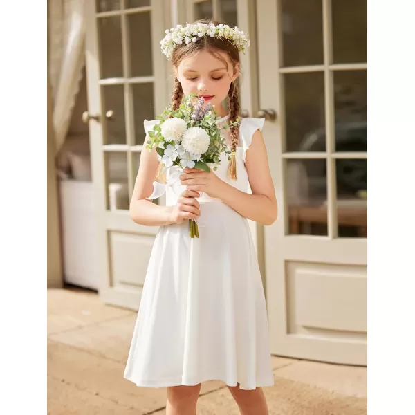 Arshiner Girls Dress Summer Ruffle Sleeve Mesh A Line Casual Party Dresses with Pockets 6-13 Years