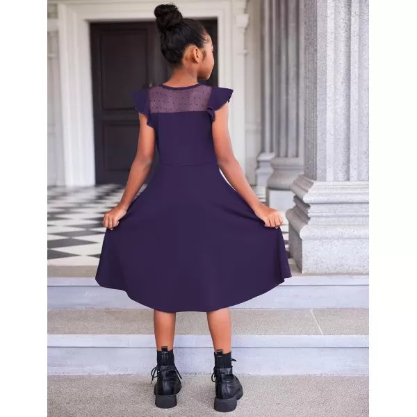 Arshiner Girls Dress Summer Ruffle Sleeve Mesh A Line Casual Party Dresses with Pockets 6-13 Years