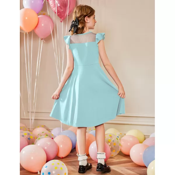 Arshiner Girls Dress Summer Ruffle Sleeve Mesh A Line Casual Party Dresses with Pockets 6-13 Years