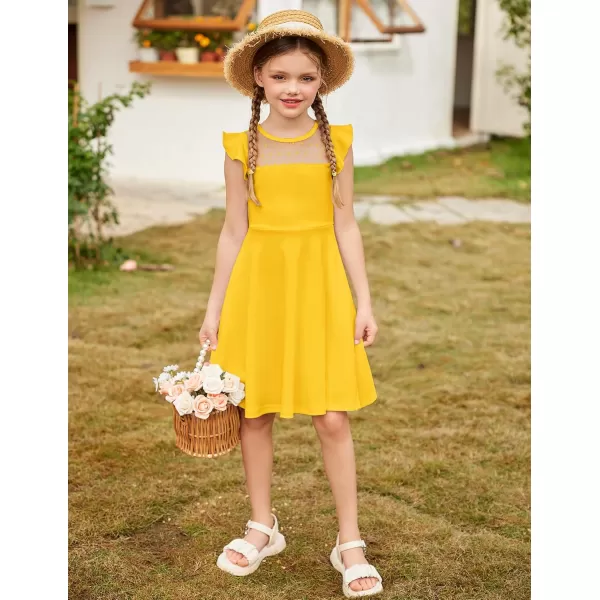 Arshiner Girls Dress Summer Ruffle Sleeve Mesh A Line Casual Party Dresses with Pockets 6-13 Years
