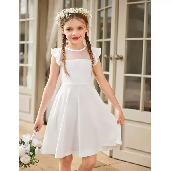 Arshiner Girls Dress Summer Ruffle Sleeve Mesh A Line Casual Party Dresses with Pockets 6-13 Years
