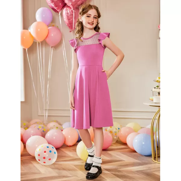 Arshiner Girls Dress Summer Ruffle Sleeve Mesh A Line Casual Party Dresses with Pockets 6-13 Years