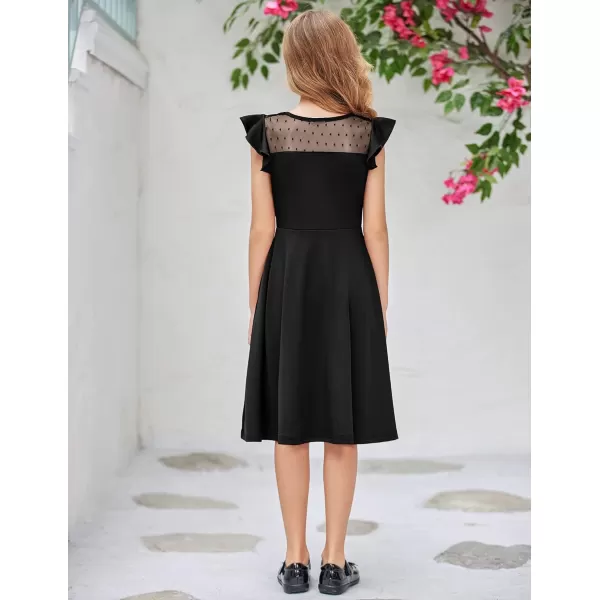 Arshiner Girls Dress Summer Ruffle Sleeve Mesh A Line Casual Party Dresses with Pockets 6-13 Years