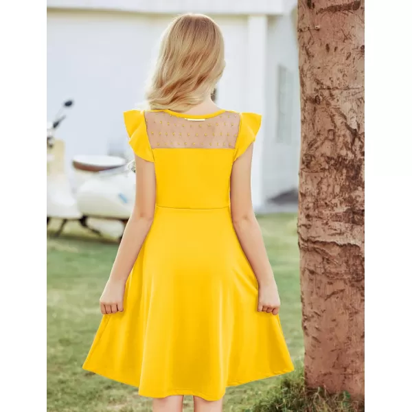 Arshiner Girls Dress Summer Ruffle Sleeve Mesh A Line Casual Party Dresses with Pockets 6-13 Years