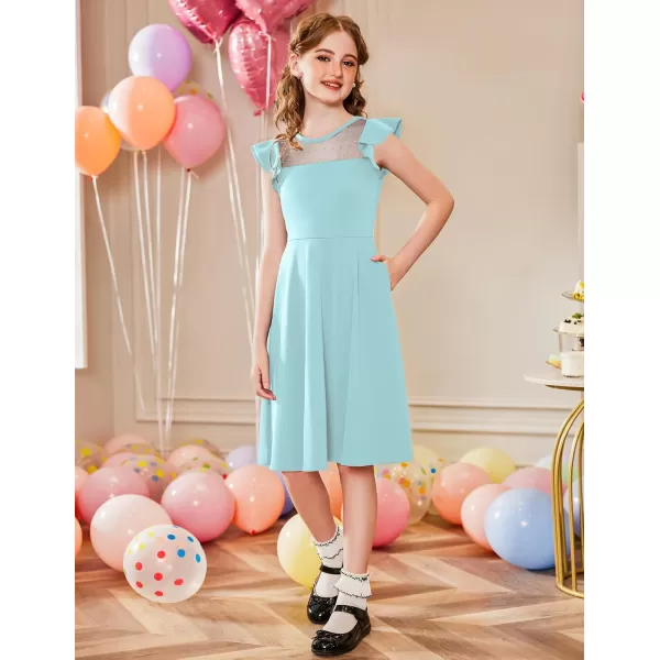 Arshiner Girls Dress Summer Ruffle Sleeve Mesh A Line Casual Party Dresses with Pockets 6-13 Years