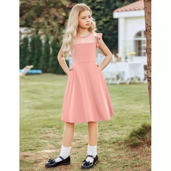 Arshiner Girls Dress Summer Ruffle Sleeve Mesh A Line Casual Party Dresses with Pockets 6-13 Years