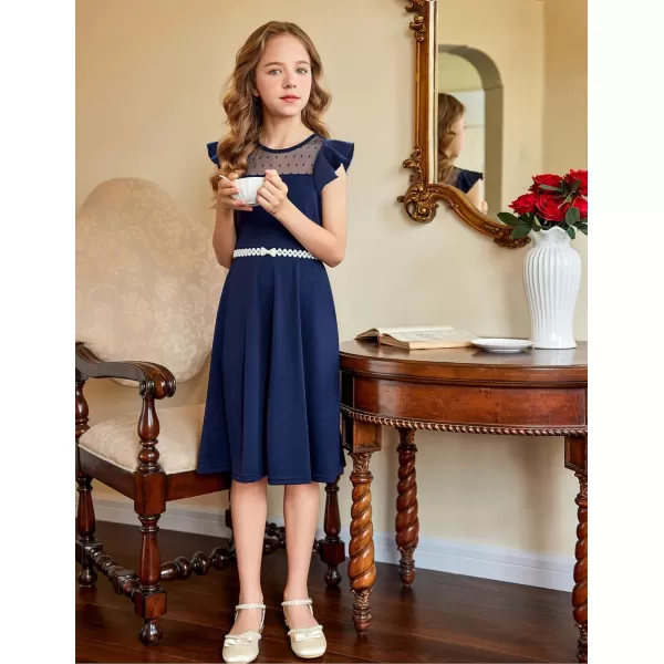 Arshiner Girls Dress Summer Ruffle Sleeve Mesh A Line Casual Party Dresses with Pockets 6-13 Years