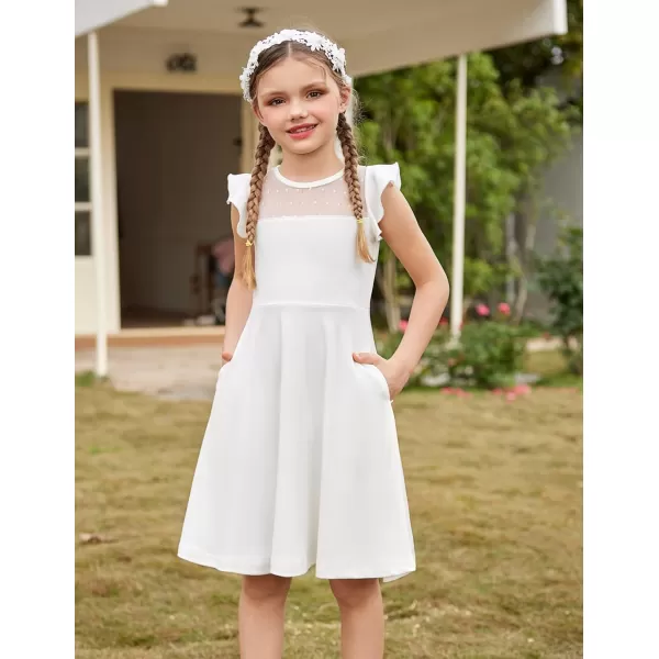 Arshiner Girls Dress Summer Ruffle Sleeve Mesh A Line Casual Party Dresses with Pockets 6-13 Years