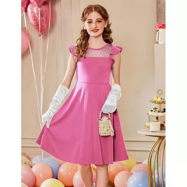 Arshiner Girls Dress Summer Ruffle Sleeve Mesh A Line Casual Party Dresses with Pockets 6-13 Years