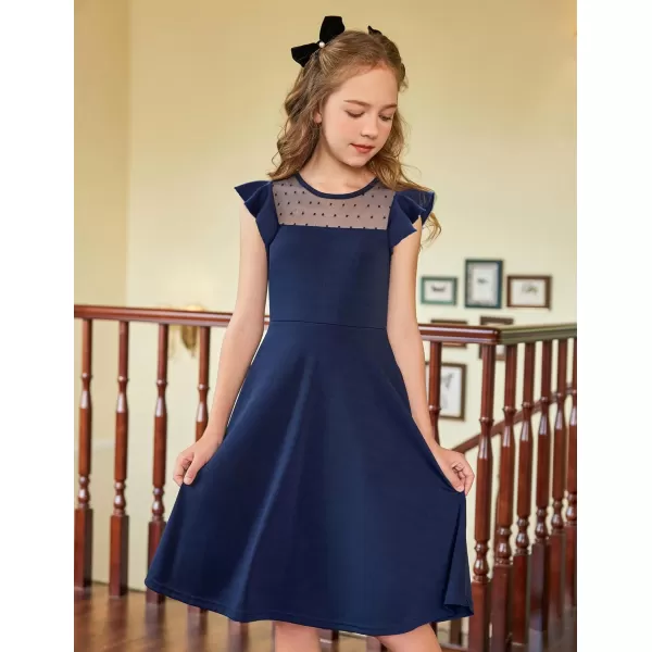 Arshiner Girls Dress Summer Ruffle Sleeve Mesh A Line Casual Party Dresses with Pockets 6-13 Years